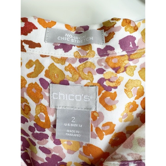 Chicos No Iron Multicolor Print Button Front Pullover Size 2 Orange Red Purple - Picture 3 of 8